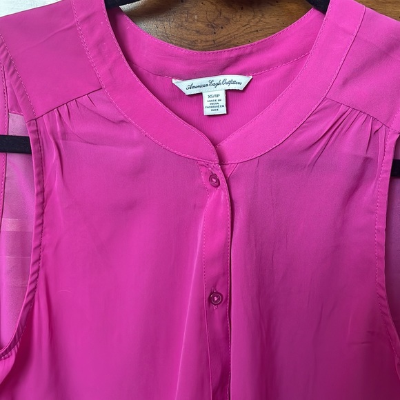 American Eagle Shirt Barbie Pink Sheer Fairy Workwear Travel Women XS - Picture 4 of 6